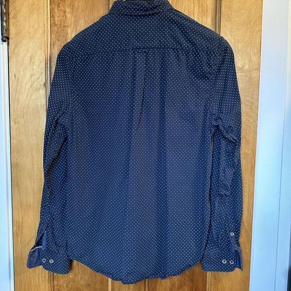 Denim & Flower Mens Shirt Size Medium Button Down Slim Fit Blue Polka Dot Navy - Picture 4 of 5